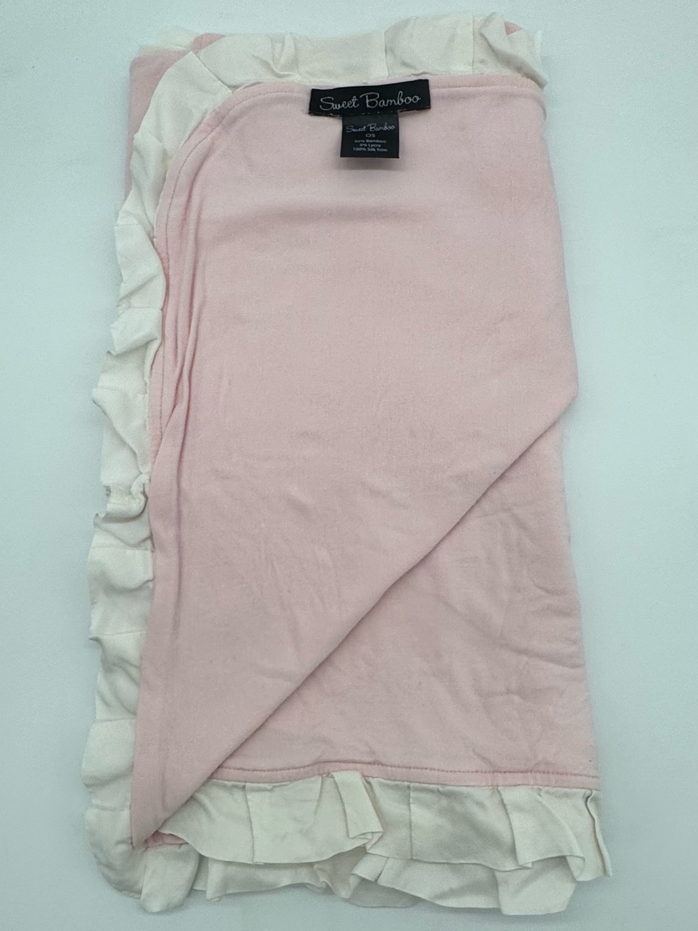 Sweet Bamboo Ruffle Baby Swaddle Blanket in Soft Baby Pink w/100% Silk Edges